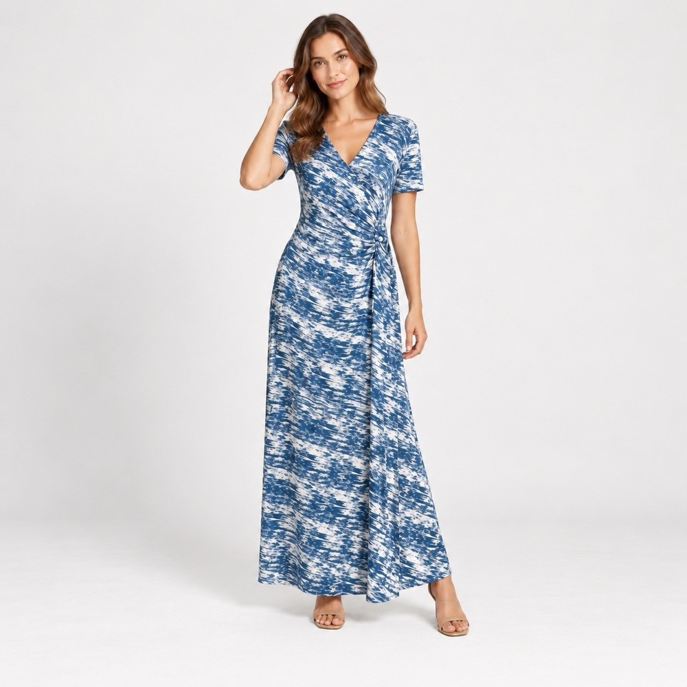 NWOT Soft Surroundings Joanna Faux Wrap Jersey Maxi Dress Teal Small